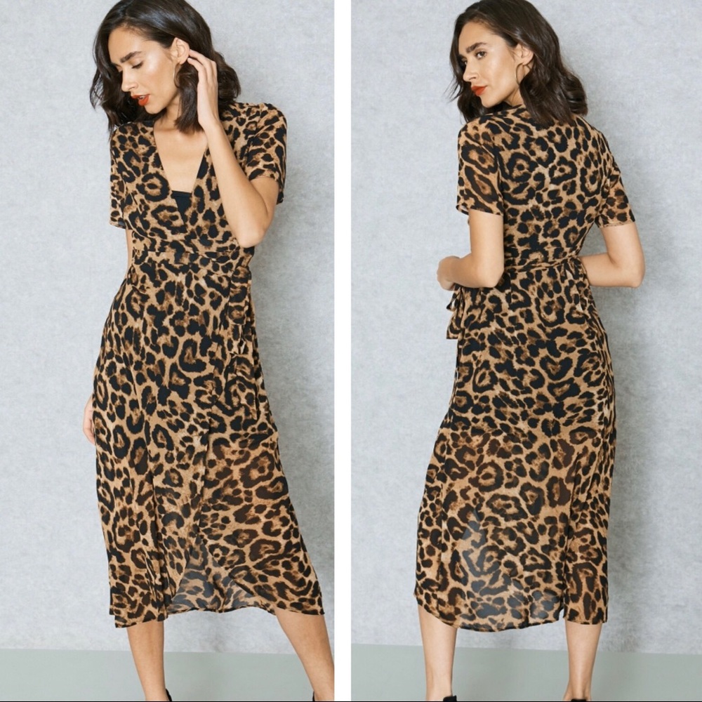 BARDOT Leopard Midi Wrap Dress